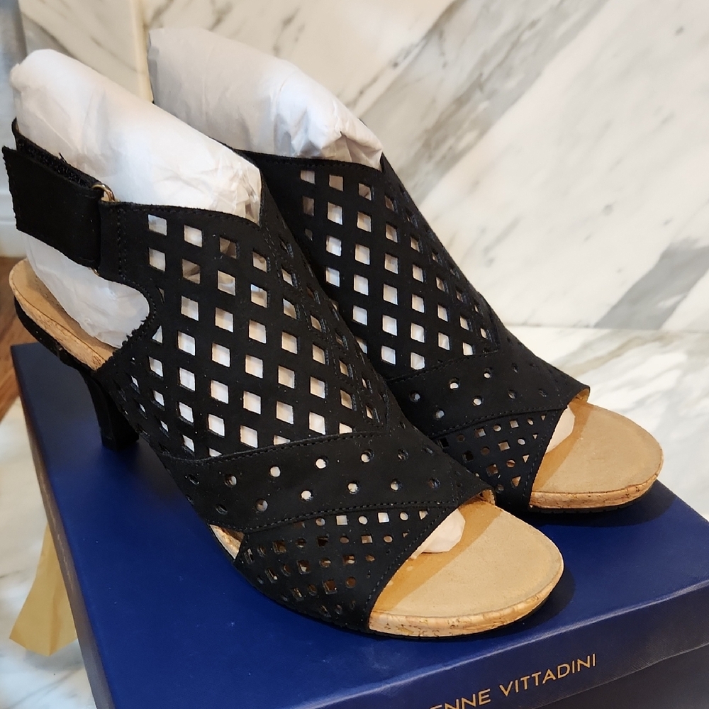 Adrienne Vittadini Black Peep-Toe Heels